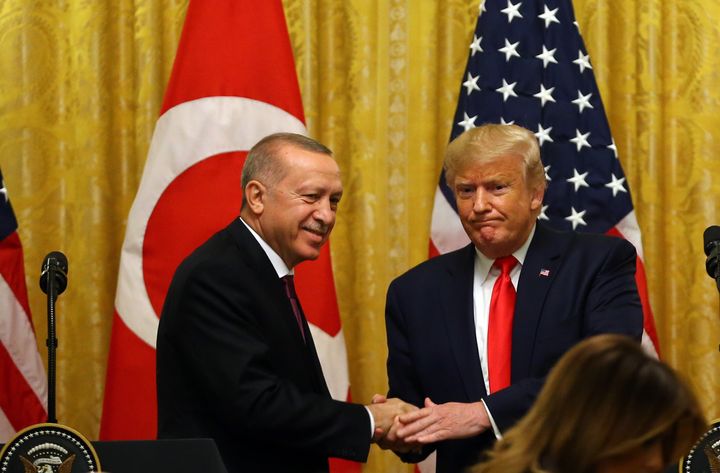 Turkish President Recep Tayyip Erdogan and then-President Donald Trump at a 2019 White House press conference.