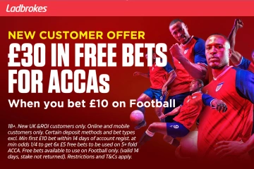 Premier League: Claim £30 in free football accas when you bet £10 at Ladbrokes