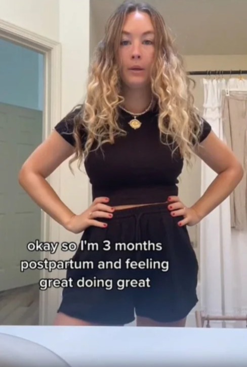 A woman has shared that three months postpartum, she's not able to fit into her tops