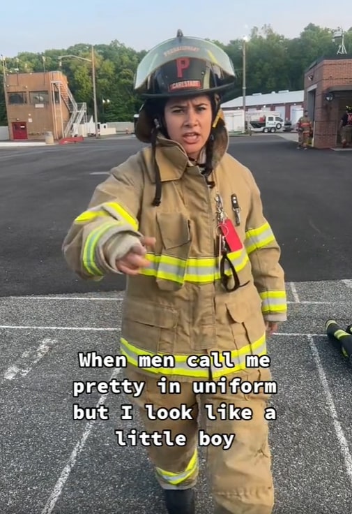 Iris, a female firefighter, received compliments from men who said she looked pretty in uniform